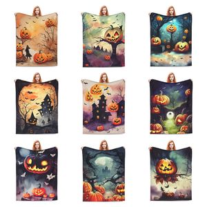 2023 Designer Ny flanellfilt halloween Pumpkin Bat Castle Series Custom Interior Sofa Bed Mysig varm filt för semesterfestgåvor