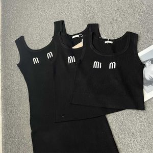 Women's Tanks & Camis 2023 Spring Black Letter Slim Fit Knitted Tank Top with High Waist Dress Long Summer 9104