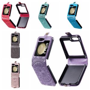 Custodie a portafoglio in pelle PU ZFlip5 Datura Flower per Samsung Z Flip 5 4 5G Z flip5 5G Impronta pieghevole Totem Pizzo rigido PC Mandala Flip Cover Custodia pieghevole Borsa per cellulare