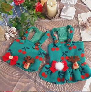 Dog Apparel Christmas Pet Dress Teddy Elk Couple Strap Knit Cat Two Legged Slip Puppy Clothes