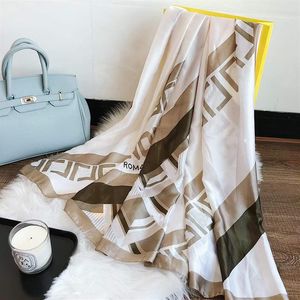 Expensive Brand 2023 New 180x70CM Luxury Lattice Geometric Silk Scarf Women's Retro F Print Fashion Square Bandana Headscarf 273W