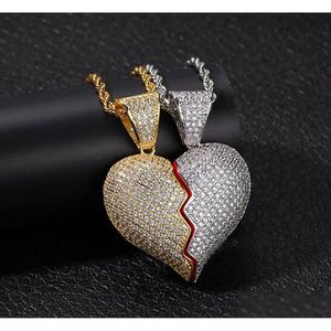 One Pair Iced Out Two Half Heart Pendant Bling Zircon Jewelry Valentines Day Couple Necklace For Man Women Fashion Gifts Drop Delivery