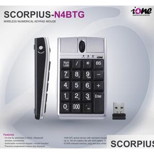 Keypad Numerical Combos Myszka z klawiatury 19 z kołem przewijania do szybkiego wpisu danych USB Mauza Wireless 2.4G i Bluetooth Dual Drop D Dhwgx