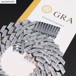 22mm Hiphop Vvs Moissanite 925 Colar de Prata Esterlina Jóias Finas Iced Out Pass Tester Diamante Cuban Link Chain