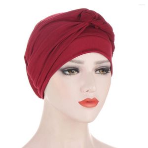 Mützen 2023 Muslim Braid Head Turban für Frauen Massive Farben Wrap Cover Krebs Chemo Islamische Arabische Kappe Haarausfall Bonnet Beanie