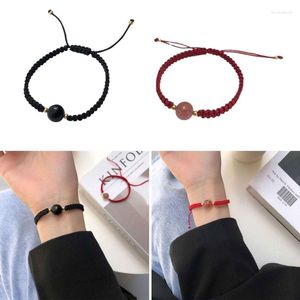 Charm Bracelets Natural Obsidian Braid Crystal Stone Strawberry For Women Men Couple Lucky Jewelry Gift