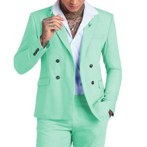Erkekler Suits Blazers Normal 2 Parçası Nane Yeşil Çift Kelime Breaded Smokin Düğün Blazer Pants2282