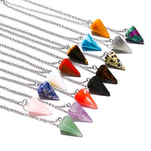 Massor Natural Stone Hexagonal Pyramid Cone Pendants Pendulum Opal Rose Quartz Obsidian Chakra Spådom