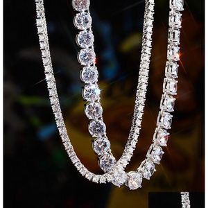M 5mm 1列Cubic Zirconia Real Solid 925 Sterling Sire Tennis Chain Choker Necklace 18-22 Men Lemens Hiphop Jewelry Drop Delivery