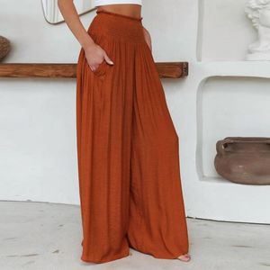 Pantaloni da donna Estate Autunno Gamba larga Palazzo Vita alta elastica Tinta unita Culotte Gonne per le vacanze bohémien Pantalones De Mujer