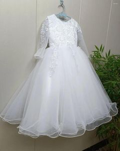 Girl Dresses White Ball Gown Flower For Wedding Lace Long Sleeves Birthday Party Gowns Tiered Children First Communion