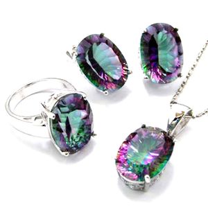 Neuestes Design Mystic Topaz Schmuckset Regenbogen-Schmuckanhänger und Ohrringe für Frauen