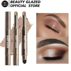 Eye Shadow 10 Color Double Ended Eye Shadow Stick With Sponge Brush Pearlescent varaktiga ögonskugga Pen Contouring Portable Makeup Cosmetics 230914