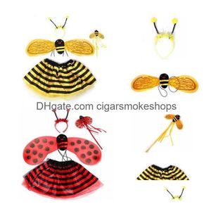 Andra evenemangsfestleveranser Fantasykids Ladybug/ Bee Wing Costume Set w/ Tutu kjol Wand pannband - Perfekt för Halloween Cosplay Stage DHHMS