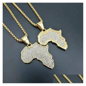 Collane con ciondolo Hip Hop Acciaio inossidabile Classica mappa africana Collana Oro Donna Uomo Hip-Hop Regalo Gioielli Pendenti con consegna a goccia Dhnty