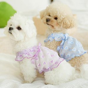 犬のアパレルペットドッグ服ラブパターン薄い糸ベストドレススリングスカート夏の小さな服のための夏の子犬チワワ