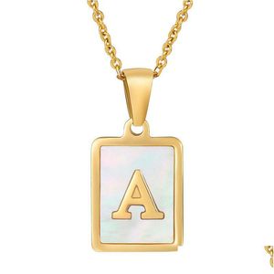 Pendant Necklaces Stainless Steel High Quality Initial Letters Gold Real Shell Necklace Personalized Name Custom Made 26 Alphabet Capi Dh60M