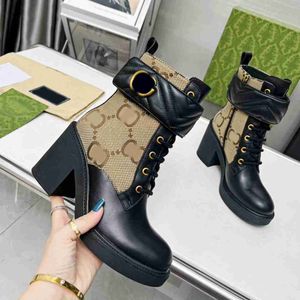 Fashion Short Boots Autumn And Winter Styles Designer High Heels Ankle Boots Women Leather Boots Retro Lace Up Thick Soles Classic Flat Bottomed Boots 35-42