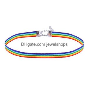 Girocolli Gay Pride Arcobaleno Collana girocollo per uomo Donna e pizzo Chocker Colletto a nastro con ciondolo Gioielli Lgbt Collana con consegna a goccia Dhzsx