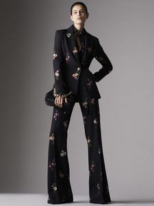 Tute da donna HIGH STREET est Fashion 2023 Set completo di abiti eleganti con stampa floreale a bottone singolo Pantaloni svasati 2 pezzi 230915