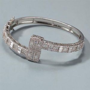 14K Gold Plated Diamond Baguette Bangle Bracelets Opening Size Cubic Zirconia Hiphop Jewelry for Men Women Gifts2824