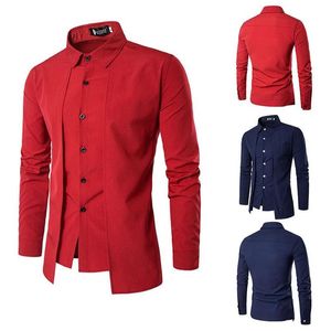 Herrklänningskjortor 2021 män våren höst långärmad knapp ner slit passform formell affärsskjorta vit svart röd blå301x