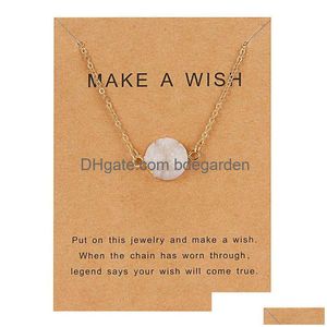 Pendant Necklaces 8 Colors Luxury Druzy Necklace For Women Round Natural Stone Gold Chains Fashion Make A Wish Card Jewelry Gift Drop Dhshv