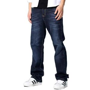 Mäns jeans vårhösten män mode rakt löst baggy harem denim byxor casual bomullsbyxor blå plus storlek 28-48312n