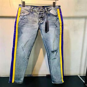 New Arrival Mens Designer Jeans Ripped Color Bag Patch Vintage Style Hole Fashion Mens Jeans Slim Motorcycle Biker Causal Mens Hip3279