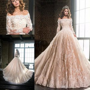 Vestidos de novia 2017 lindo uma linha vestidos de casamento com mangas compridas tule apliques vestido de noiva vestido de noiva tribunal train298t