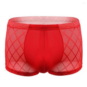 Mutande Boxer da uomo lucidi con olio Biancheria intima sexy Boxer in rete Custodia rigonfia Mutandine elastiche Lingerie traspirante