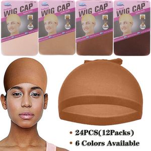 Perkkappar 24pieces 12 Packs Wig Cap Fashion Stretchable Hair Nets 2PCSpack Stocking Hair Cap Free Size Nylon Mesh Wig Net 230914