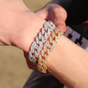 Hip Hop 14mm Diamond Miami Prong Cuban Link Chain Bracelets 18KT Gold Filled Iced Icy Cubic Zirconia Jewelry 8inch Cuban Bracelet 211l