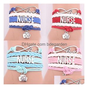 Braccialetti con ciondoli Nuova infermiera Corda in pelle intrecciata Kit medico Borsa Amore Bracciale avvolgente per le donne Ragazza Infermiere Giorno Gioielli Regalo Consegna di goccia Dho9H