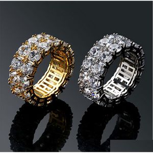 Iced 2 Row 360 Eternity Gold Bling Rings Micro Pave Cubic Zirconia 14k Plated Simated Diamonds Hip Hop Ring for Men Women Drop Delivery