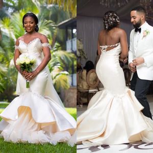 Marfim vestidos de noiva branco vestidos de casamento sereia formal trompete zíper rendas até novo plus size personalizado tule sem mangas querida cristal frisado cetim