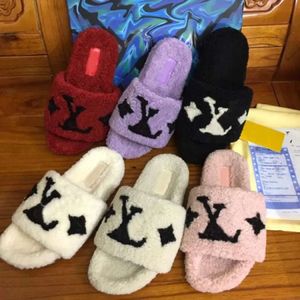 Deluxe Slide Designer Slippers Slipper Fashion Female Wool Wool Sweet Shoes Warm Comfort Slippers Women's Slippers Fall and Winter