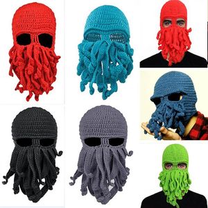 El yapımı örgü ahtapot şapka yetişkin çocukları beanie şapka şapka cadılar bayramı komik parti maskeleri boyun yüz maskesi bisiklet cosplay kayak bisikletçisi headb303g