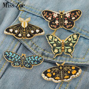 Pins Brooches Butterflys Moth Hard Enamel Pins Custom Lily of the Valley Vine Brooches Lapel Badge Black Insect Plant Jewelry Gift for Friends 230915