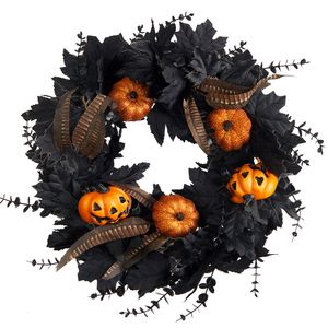 Flores decorativas grinaldas halloween preto seda maple folhas artificial eucalipto falso abóbora grinalda para casa lareira vitrine festival decoração 230915
