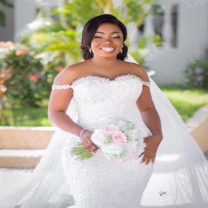 plus size arabo aso ebi sirena pizzo abiti da sposa sexy cristalli di perline abiti da sposa abiti da sposa vintage tulle zj905227F