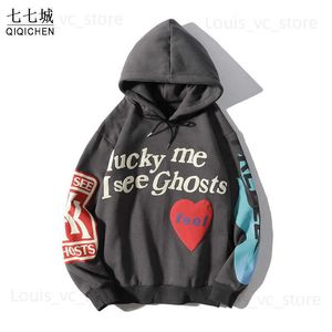 Herrtröjor tröjor huvtröjor jacka män graffiti tur mig jag ser spöken tröja harajuku fleece street hiphop pullover bone loss hoodie t230915