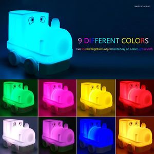 Nattlampor söta färgglada färgförändrande tåg Silikonljus USB laddningsbar inomhusbädds atmosfär lampa eldbil bil led