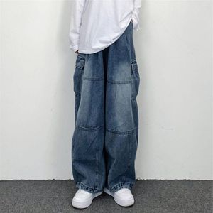 Herr jeans ins high street fyra säsonger avslappnade bredben overaller raka löst stora fickbyxor dagliga slitbyxor