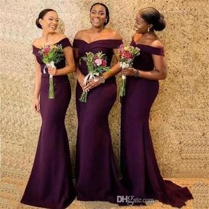 Üzüm Denizkızı Uzun Nedime Elbiseleri Suudi Afrika Omuz Kapalı Afrika Honer Giyim Geri Geri Fermuarı Düğün Konuk Gowns B3026