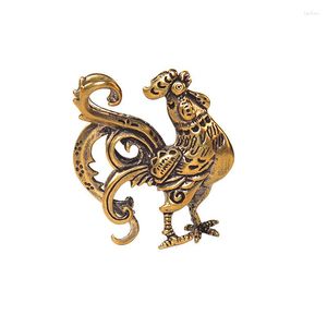 Tea husdjur antik mässing zodiak kyckling liten staty skrivbord prydnad husdjur dekorationer tillbehör fast metall lyckliga djur figurer
