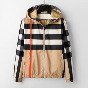 Brand designer men's jacket autumn/winter sweater drawstring integrated hat plaid stripe print classic versatile casual loose jacket Asian size M-XXXL