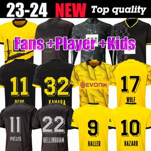 REUS Camisas de futebol 23 24 Temporada 110TH HALLER 2023 2024 Home Away Football Top Camisas BELLINGHAM HUMMELS BRANDT DORTMUND YEYNA Homens Kit Infantil Especial Preto