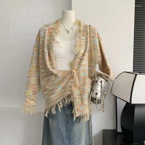 Maglia da donna colorata maglione casual sciolto elegante estetico chic 2023 autunno cardigan in maglia a maniche lunghe