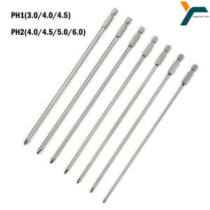 Chaves de fenda 7pcs 6,35mm / 1/4 polegadas Shank Cross Screwdriver Bits 200mm Longo PH1 PH2 S2 Aço Magnético Cross Head Bit Power Driver Tool 230914